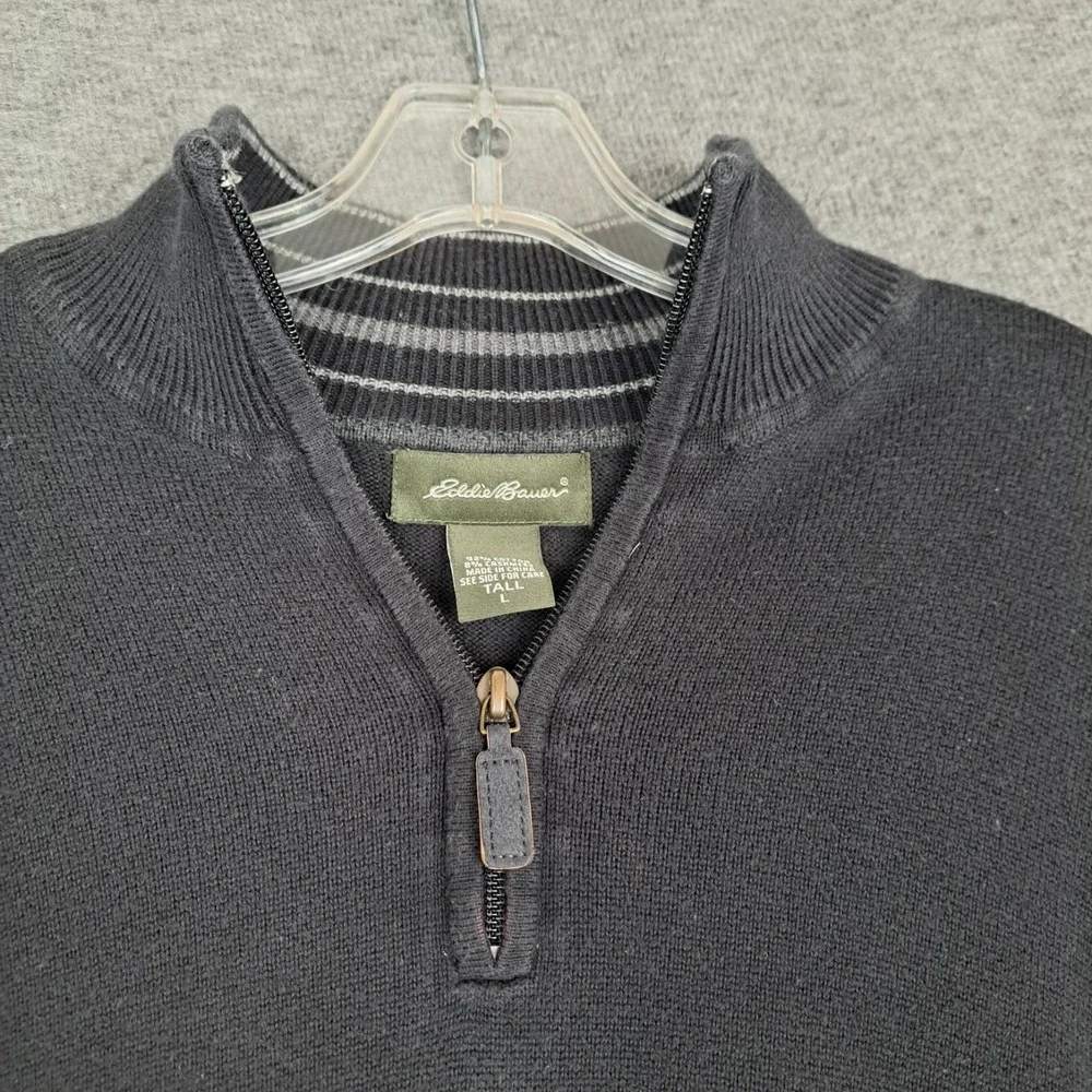 Eddie Bauer Men's Mock Neck Sweater Size LT Quarter Zip Cotton Cashmere Blalck